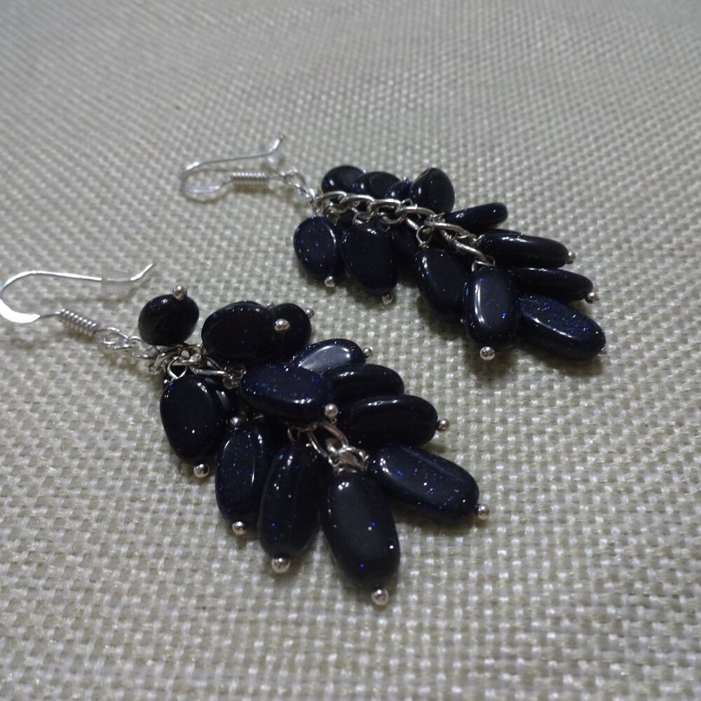 Beautiful BLUE SUNSTONE Waterfall Handmade Sterling 925 Dangle Earrings #533C
